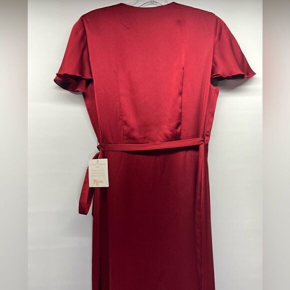 Show Me Your MuMu Noelle Wrap Dress in Ruby Luxe Satin S - Picture 6 of 15